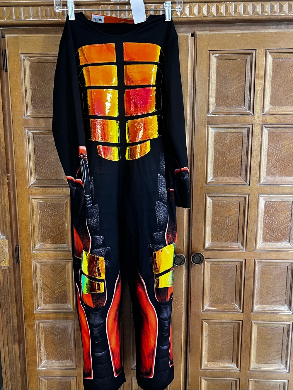 Kids Black and Orange Muscle Superhero Costume Medium Onesie Only